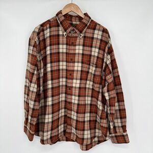 St.Johns‎ Bay Long Sleeve Orange/Brown Plaid Button Down Flannel Shirt Men's XXL